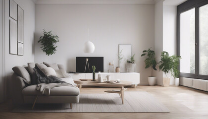 Minimal interior living room, Scandinavian style
