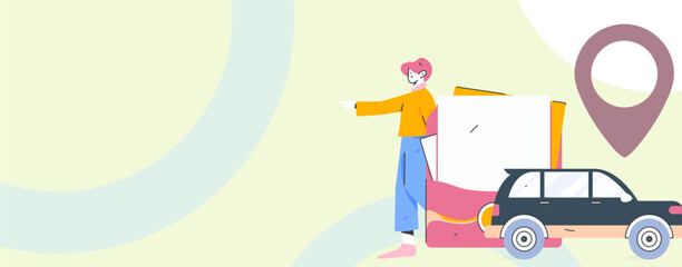 Flat vector concept operation hand drawn illustration of people taking a taxi
