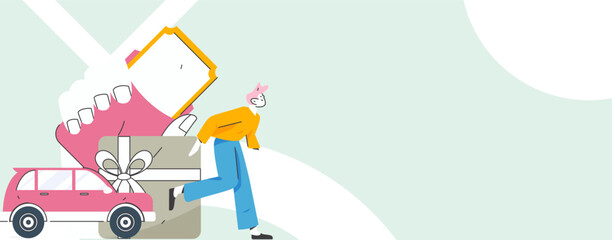 Fototapeta premium Flat vector concept operation hand drawn illustration of people taking a taxi 