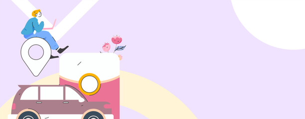 Flat vector concept operation hand drawn illustration of people taking a taxi
