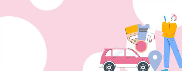 Flat vector concept operation hand drawn illustration of people taking a taxi
