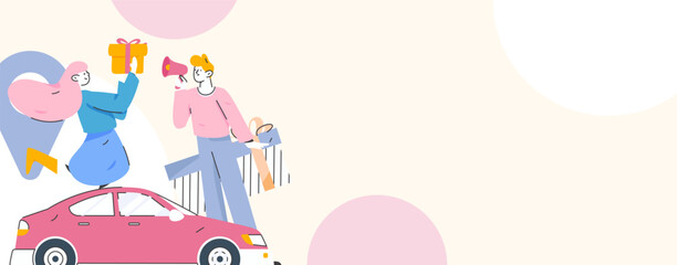 Flat vector concept operation hand drawn illustration of people taking a taxi
