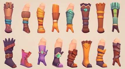 Set of cartoon hands and legs. Cute legs in boots and gloved hands.