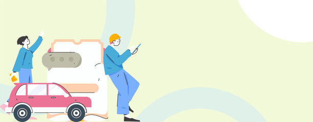 Flat vector concept operation hand drawn illustration of people taking a taxi
