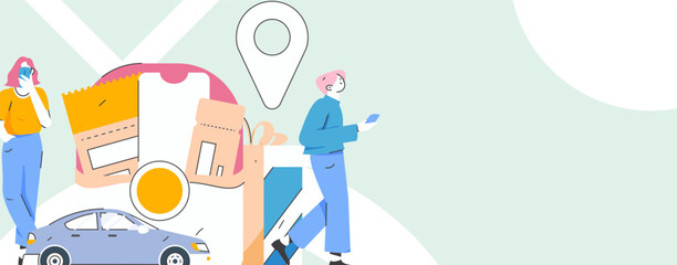 Flat vector concept operation hand drawn illustration of people taking a taxi
