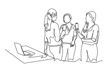 Gathering employees Concept. Single line draw design vector graphic illustration.