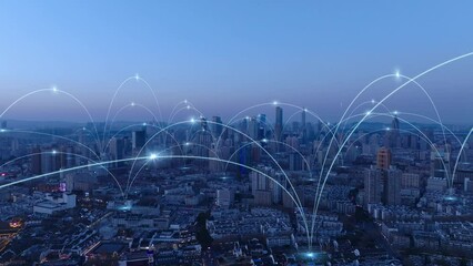 smart Connected city skyline. Futuristic network concept, city Technology - Powered by Adobe