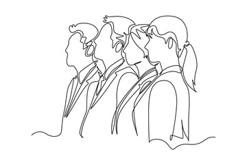 Gathering employees Concept. Single line draw design vector graphic illustration.