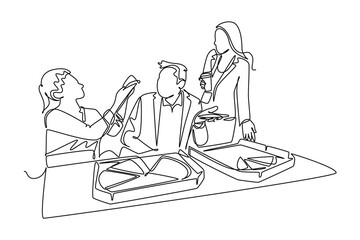 Gathering employees Concept. Single line draw design vector graphic illustration.