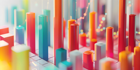 Abstract 3d background of business graphs, olorful bar graph with business concept in office in the style of bokeh panorama