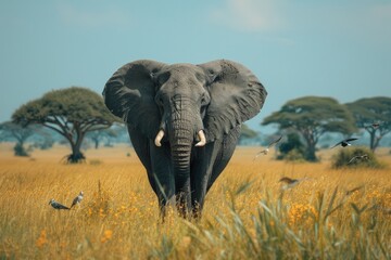 Obraz premium Grassland and African Elephants
