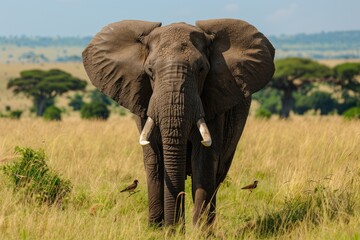 Naklejka premium Grassland and African Elephants