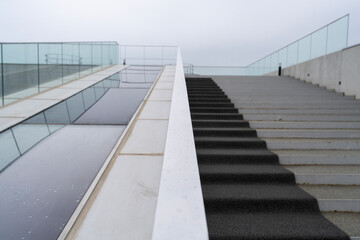 View of the stairway and handrail on the building