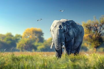 Naklejka premium Grassland and African Elephants