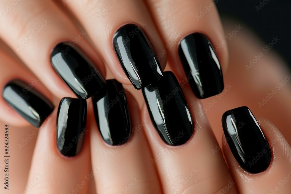 Sticker Polished Black manicure female nails. Style woman. Generate Ai