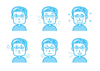 色々な表情をする男性のイラストセット