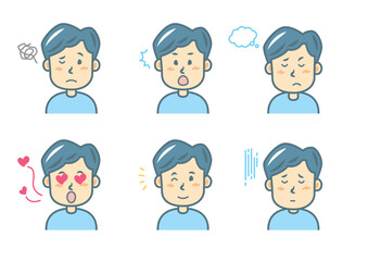 色々な表情をする男性のイラストセット