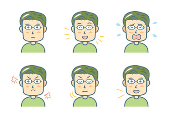 Fototapeta premium 色々な表情をする男性のイラストセット