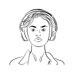  Beautiful girl with headphones. Vector illustration, beautiful girl listening to music on headphones on white background