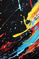Abstract paint splashes with dynamic strokes and bold colors, forming an energetic and expressive background