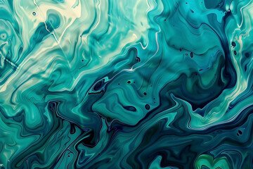 Abstract blue green liquid fluid grunge texture. Art teal gradient paint background.