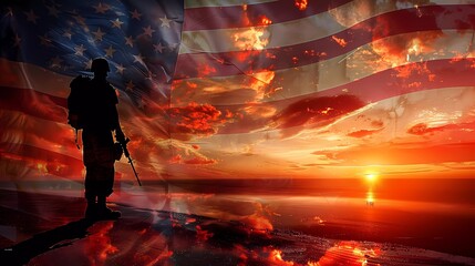 Veterans Day graphic material Patriotic American Flag and Military Memorabilia, American flag watercolor, Military boots silhouette, Soldier tribute