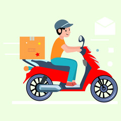 Vector character delyveryman with package on his hand ready send to customer
