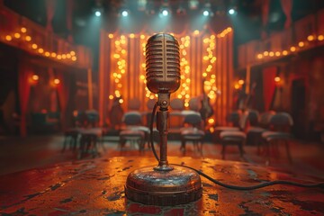 A podium with a red background