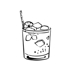 Vector illustration element coctail in doodle style. Hand drawn sketch. Icon, symbol, logo. Cute hand drawn glass of sweet drink.