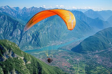 Paragliders flying in the valley