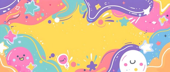 Fototapeta premium Vibrant Doodle Border with Blank Space for World Cancer Day or Youth Day Messaging Background