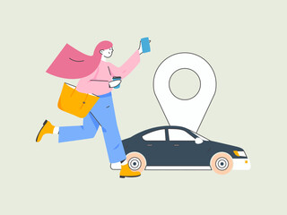 Flat vector concept operation hand drawn illustration of people taking a taxi
