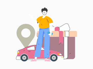 Flat vector concept operation hand drawn illustration of people taking a taxi
