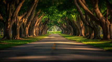 Scenic tree-lined pathway creating a serene and picturesque tunnel of greenery, perfect for a peaceful walk or contemplative moments in nature.