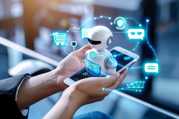 Modern Customer Service: Person Using AI Chatbot on Smartphone for Instant Assistance