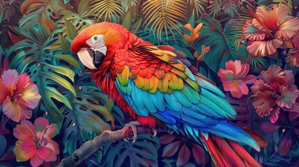 Vibrant Artistry: Exquisite Illustration of a Beautiful Parrot in Nature's Palette
