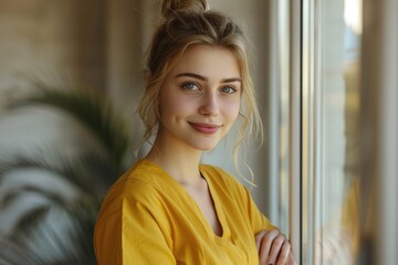 A young woman wearing a yellow dress