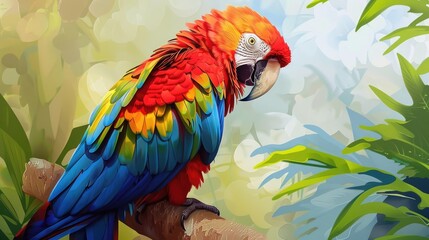 Vibrant Artistry: Exquisite Illustration of a Beautiful Parrot in Nature's Palette
