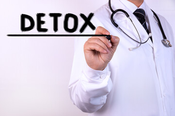 Doctor holding a card with DETOX, Medical concept