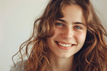 Fototapeta premium Woman. Portrait of Young Beautiful Woman Smiling Happily at Camera