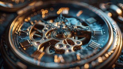 The image is a close-up of a steampunk clockwork mechanism.