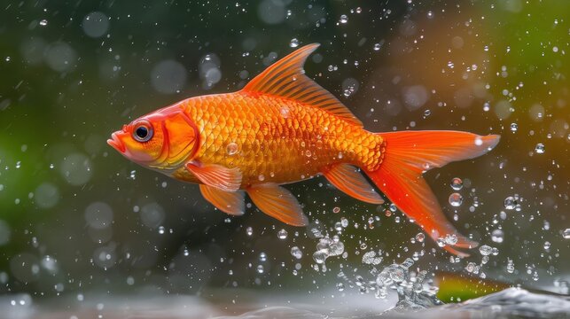 rucian carp, river fish, Wujiang fish, leaping out of the water, in a clean and beautiful fish pond, master photography, ,The images are of high quality and clarity