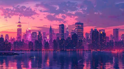 Fototapeta premium The image shows a beautiful sunset over a city