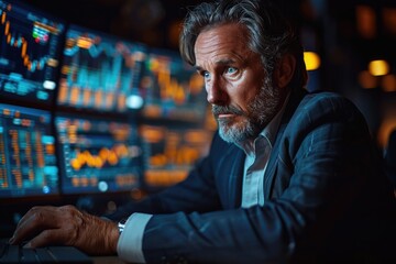 Obraz premium The data of men looking at the display screen