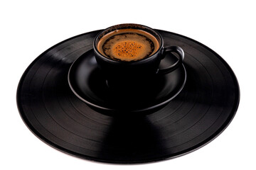 Black cup of coffee isolated on a white background