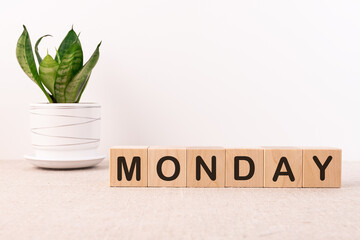The word Monday on wooden cubes. Weekday business concept.