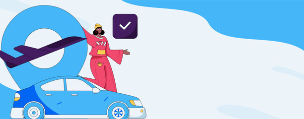 Flat vector concept operation hand drawn illustration of people taking a taxi
