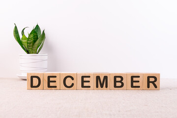 The word December on wooden Concept Month of year.