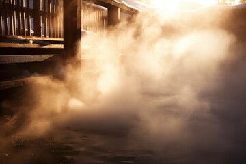 Steam: Close-ups of steam rising from a hot tub or sauna.