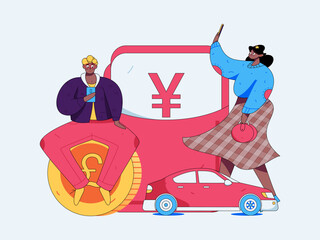 Flat vector concept operation hand drawn illustration of people taking a taxi
